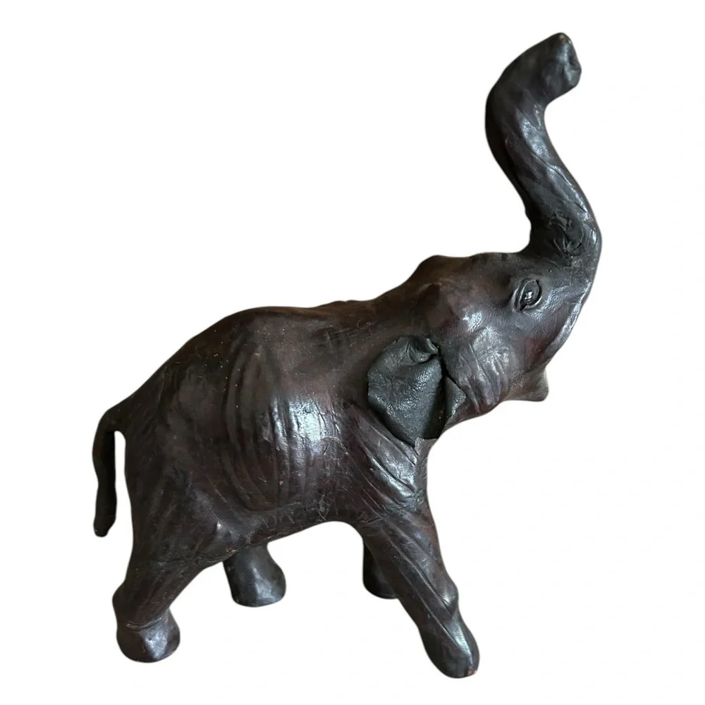 Vintage Leather Lion Elephant Giraffe Statues Figurines Lot Of 3